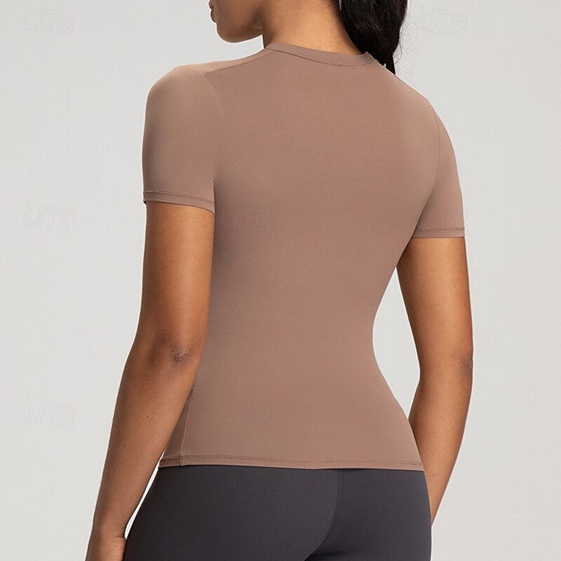 Women's Yoga T-shirt Lightwear Ultra Stretch Breathable Short Sleeve Sports Solid Color Top For Pilates Running Yoga Activewear3