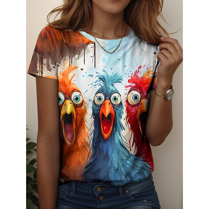 Women's T Shirt Graphic Animal Rooster Vintage Stylish Casual Short Sleeve Crew Neck Regular Tops Daily Weekend Print Yellow Blue Dusty Blue Summer Spring2
