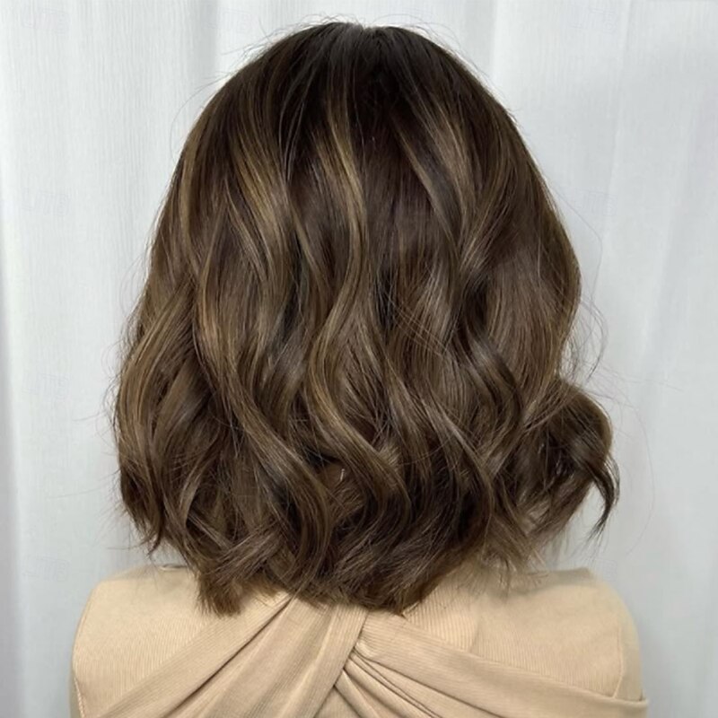 Brazilian Unprocessed Virgin Hair 5x5 Lace Closure Glueless Wig Highlighted Colored 13x4 Short Bob Lace Front Human Hair Wig  Wavy Brown Auburn Wig Natural Hairline Pre-Plucked4