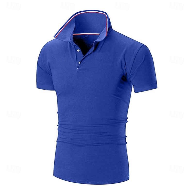 Men's Golf Shirt Pique Polo Shirt Business Casual Ribbed Polo Collar Short Sleeve Fashion Basic Solid Color Buttons Summer Spring &  Fall Regular Fit Black Pink White Yellow Light Green Red Golf Shirt3