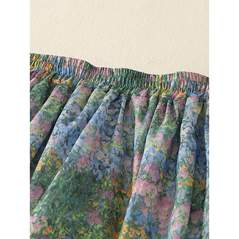 Women's Skirt A Line Fashion Casual Maxi High Waist Skirts Floral Print Stretchy Street Daily Green Summer Polyester4