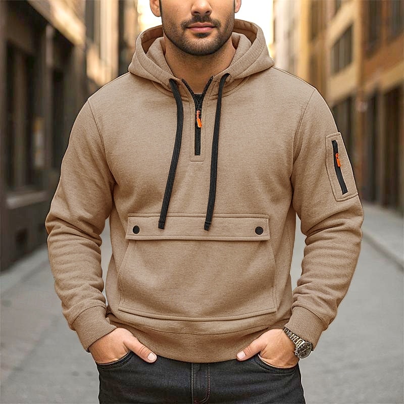 Men's Hoodie Quarter Zip Hoodie Fleece Hoodie Tactical Hoodie Black Navy Blue Khaki Light Grey Dark Gray Hooded Plain Pocket Sports & Outdoor Casual Daily Streetwear Cool Sportswear Spring &  Fall