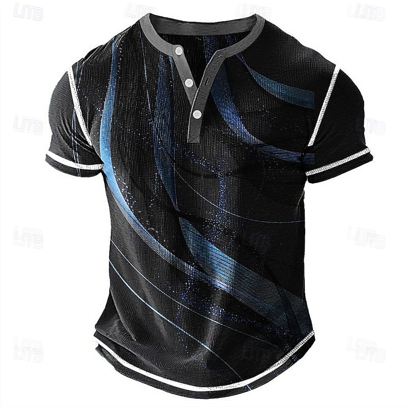 Men's Geometric Abstract Henley Shirt Waffle T Shirt Short Sleeve Daily Retro Vintage Classic Sports Outdoor Casual Holiday Spring & Summer All Seasons Yellow Blue Purple Grey Henley Henley T-Shirt4