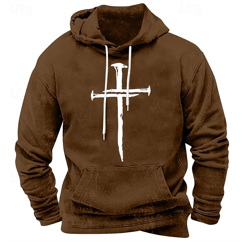 Men's Hoodie Black White Red Blue Brown Hooded Cross Pocket Print Sports & Outdoor Daily Holiday Polyester Streetwear Basic Casual Spring Fall Clothing Apparel Hoodies Sweatshirts  Long Sleeve3
