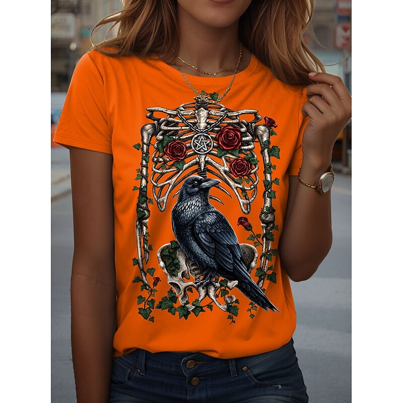 Skeleton By Sarah Richter Halloween Women's T Shirt Skulls Graphic  Vintage Stylish Classic Short Sleeve Long Sleeve Crew Neck Round Neck Regular Tops Daily Print4