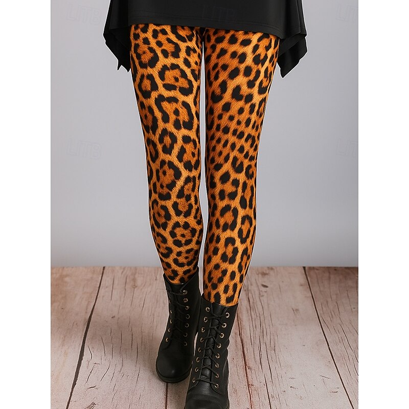 Women's Leggings Vacation Vintage Ethnic Style Ankle-Length High Waist Graphic Animal Leopard High Elasticity Home Causal Casual Yellow Brown Khaki Fall Spring, Fall, Winter, Summer2