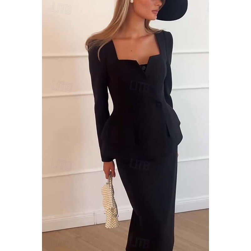 Women's Blazer Sport Coat Formal Evening Elegant Long Sleeve Square Neck Double Breasted3