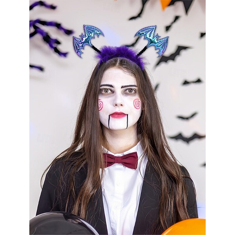 Women's Halloween Spider Headband – Cute Glitter Black Spider Design with Purple Gem, Soft Elastic Hair Accessory for Costume Party, Cosplay and Festive Celebrations3