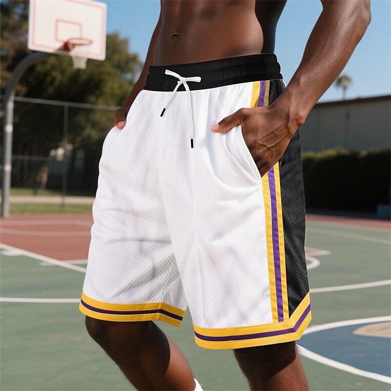 Men's Shorts Summer Shorts Basketball Shorts Casual Shorts Mesh Shorts Pocket Elastic Waist Drawstring Striped Comfort Breathable Short Outdoor Vacation Sport Casual Black White Micro-elastic