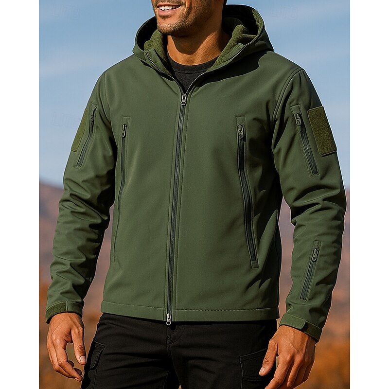 Men's Windbreaker Softshell Jacket Outdoor Waterproof Windproof Hiking Outfits Hiking Clothes Winter Autumn / Fall Top Hunting Camping / Hiking / Caving Traveling Solid Color Black Green Khaki3