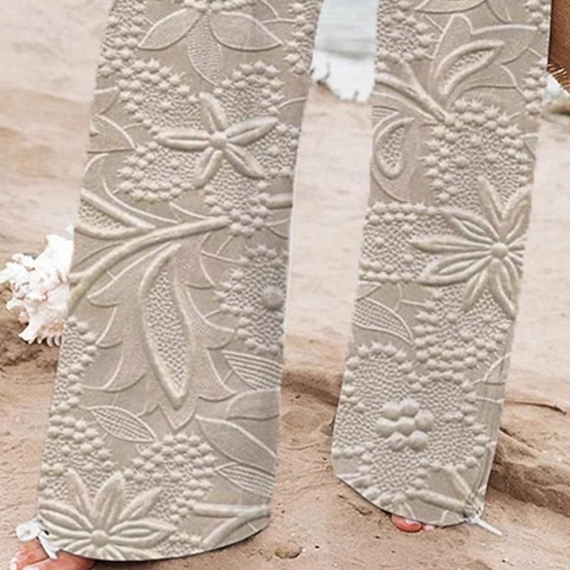 Women's Wide Leg Pants Trousers Palazzo Pants Fashion Streetwear Full Length High Waist Flower Elastic Waist Drawstring Print Breathability Comfortable Micro-elastic Street Daily Wear Going out Khaki3