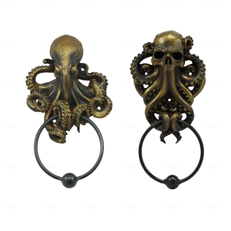 Halloween Octopus Resin Door Knocker, Skull Animal Sculpture, Spooky Home Decor, Resin Door Ring for Front Door4