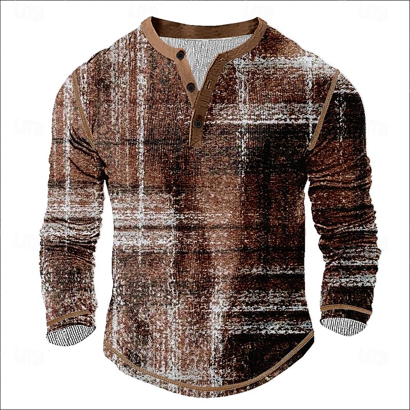 Men's Graphic Plaid Henley Shirt Tee Long Sleeve Vintage Fashion Designer Outdoor Casual Daily Spring &  Fall Brown Green Dark Blue Purple Henley Henley T-Shirt3