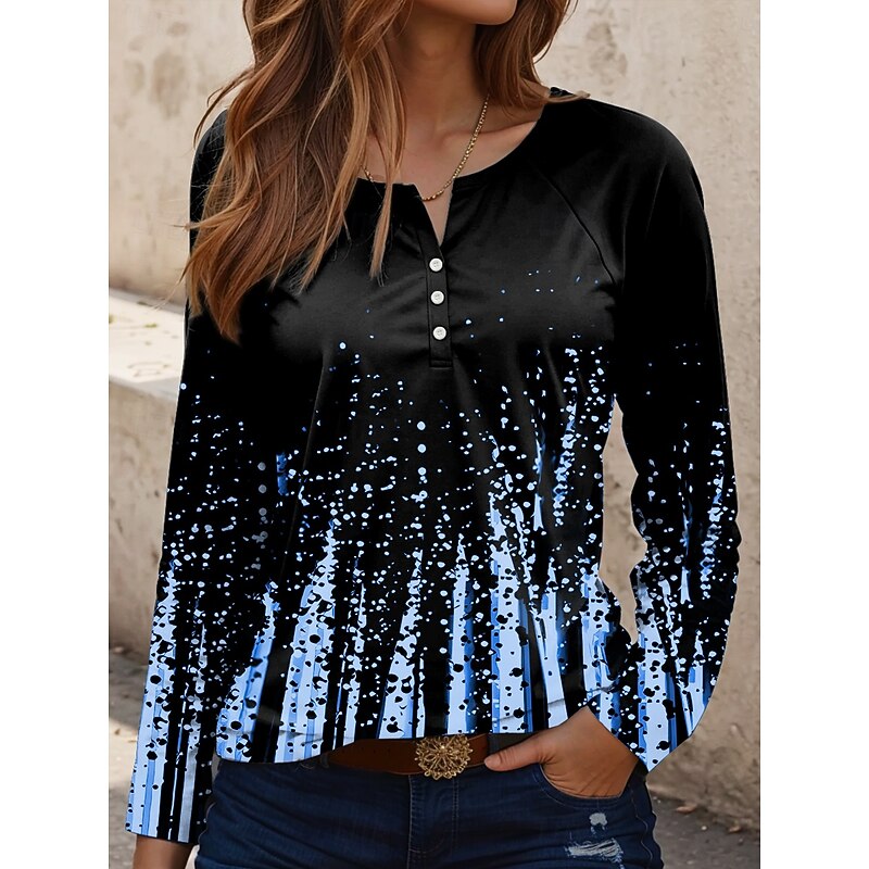 Women's T Shirt Graphic Geometric Abstract Vintage Stylish Casual Long Sleeve Crew Neck Regular Tops Daily Print White Pink Blue Green Spring Fall2