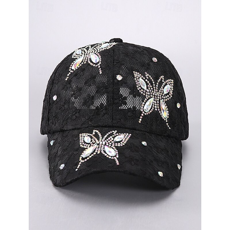 Women's Breathable Mesh Floral Rhinestone Baseball Cap - Elegant Butterfly Design, Ideal for Fashion Leisure, Outdoor Activities and Parties4