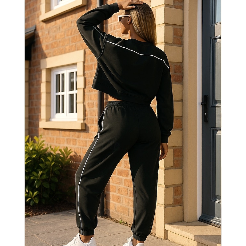 Women's Tracksuit Pullover Sweatshirt Track Pants Solid Colored Clothing Suit Spring Black White Workout Athletic Running Sun Protection Windproof Lightweight Long Sleeve Sport Activewear2