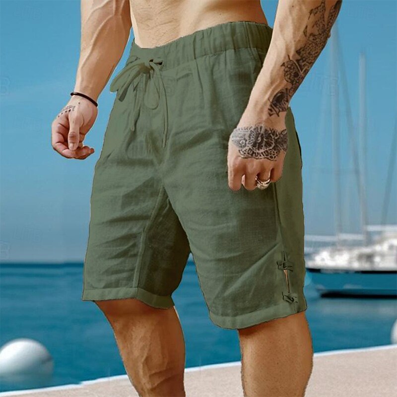Men's Shorts Linen Shorts Summer Shorts Beach Shorts Drawstring Elastic Waist Plain Breathable Knee Length Yoga Beach Hawaiian Casual Black White4