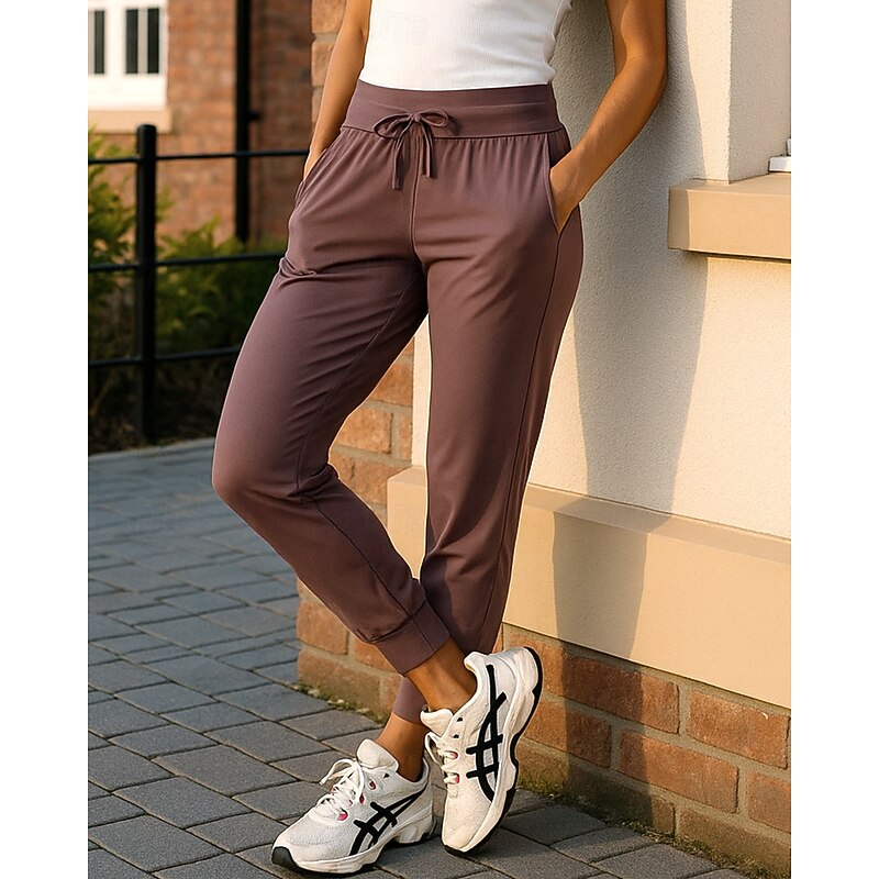 Women's Sweatpants Cropped Pants Jogging Pants with Pockets High Waist Bottoms Athleisure Gym Workout Soft Breathable Workout Athletic Running Regular Fit Sportswear Activewear Solid Colored Purple