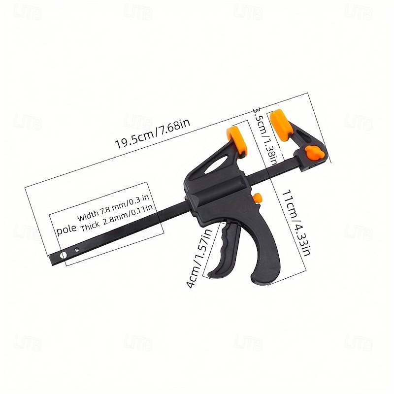 5pcs 4-Inch F Clamps - Quick-Release Ratchet Durable Plastic Construction Secure Hold for Woodworking DIY Home Improvement Black with Orange Grip3