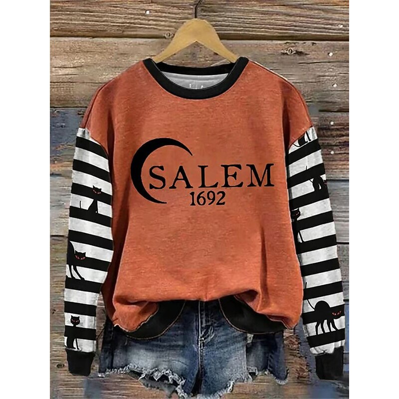 Women's Pullover Sweatshirt Graphic Letter Fashion Casual Long Sleeve Crew Neck Regular Tops Street Dailywear Casual Print Black Orange Green Fall Winter2