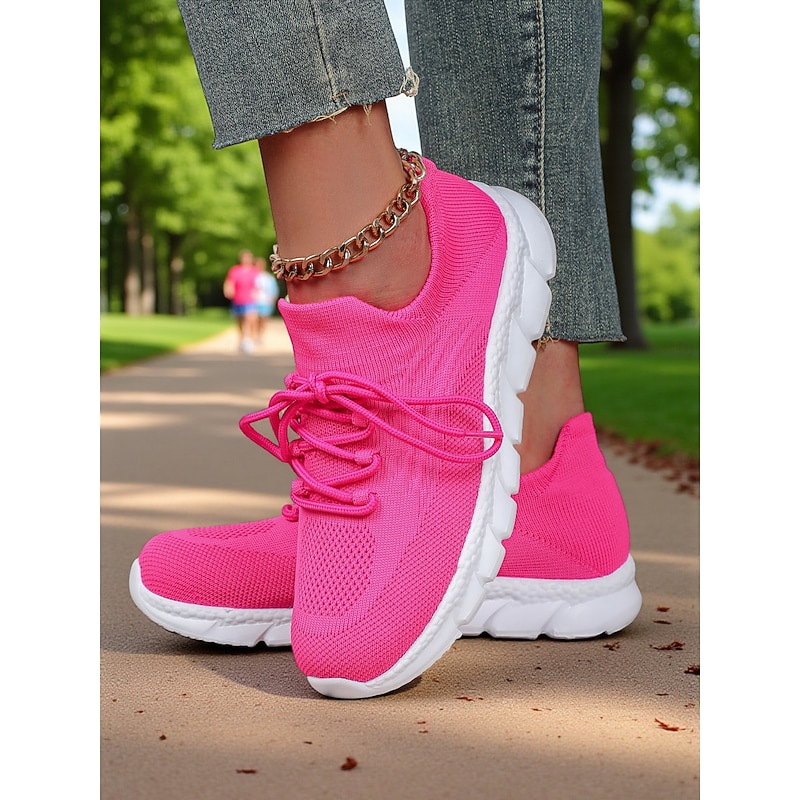 Women's Rose Pink Flyknit Sneakers – Lightweight Breathable Running Shoes for Jogging, Gym and Casual Outdoor Sports2