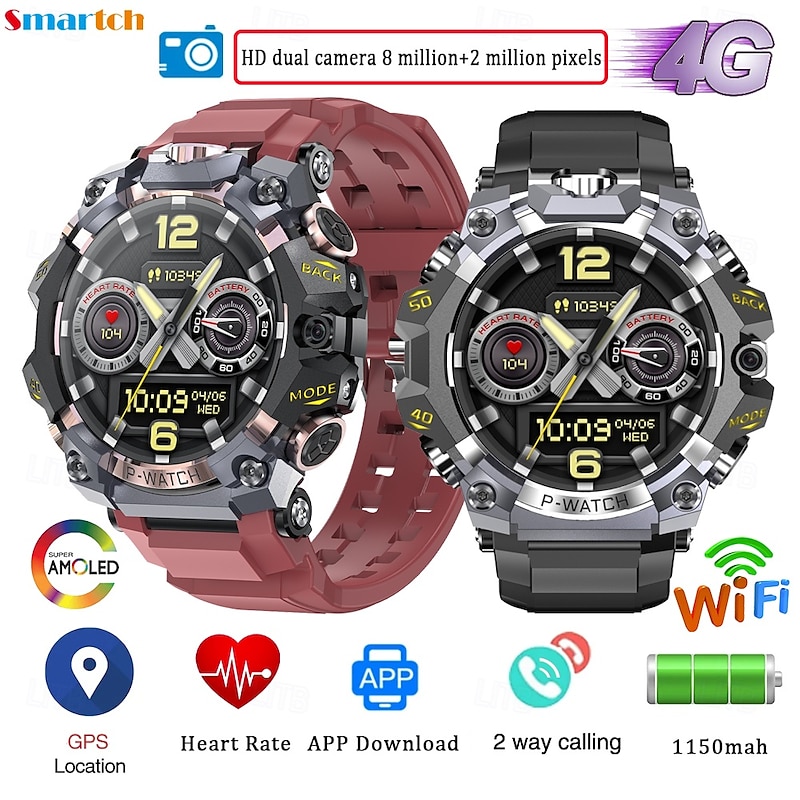 P888 Smart Watch 1.508 inch Smartwatch Fitness Running Watch Bluetooth 4G Pedometer Call Reminder Activity Tracker Compatible with Android iOS Men GPS Long Standby Waterproof IP68 22mm Watch Case