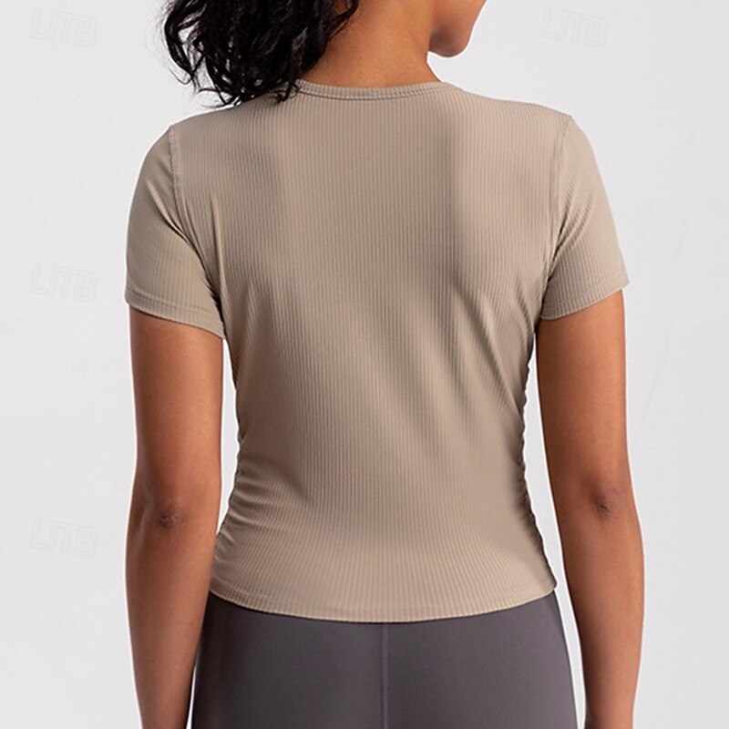 Women's Yoga T-shirt Quick Dry Breathable Wrinkles Short Sleeve Sports Solid Color Top For Pilates Running Yoga Activewear2