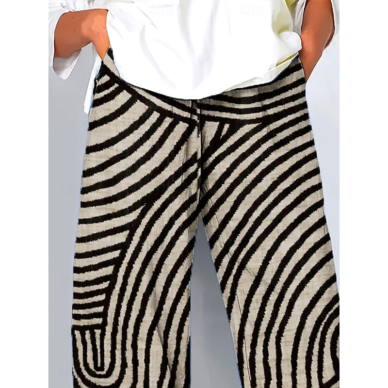 Women's Wide Leg Chinos Baggy Pants Vacation Vintage Ethnic Style Ankle-Length High Waist Graphic Geometric Polka Dot Drawstring Patchwork Printing Breathable Inelastic Outdoor Vacation Street Light2