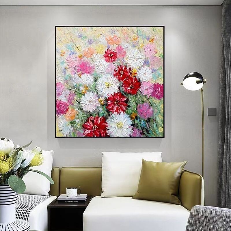 Handmade Oil Painting Canvas Wall Art Decoration Modern Abstract 3D Thick Oil Flower Daisies for Home Decor Rolled Frameless Unstretched Painting4