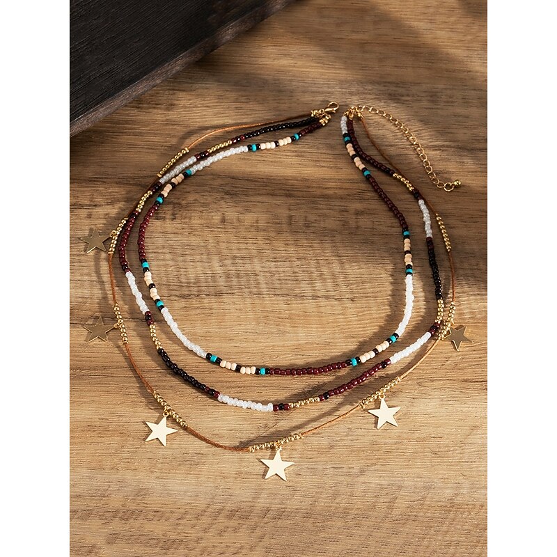 Women's Multilayer Beaded Star Pendant Necklace – Boho Style Acrylic & Alloy Jewelry for Summer Parties and Daily Wear4