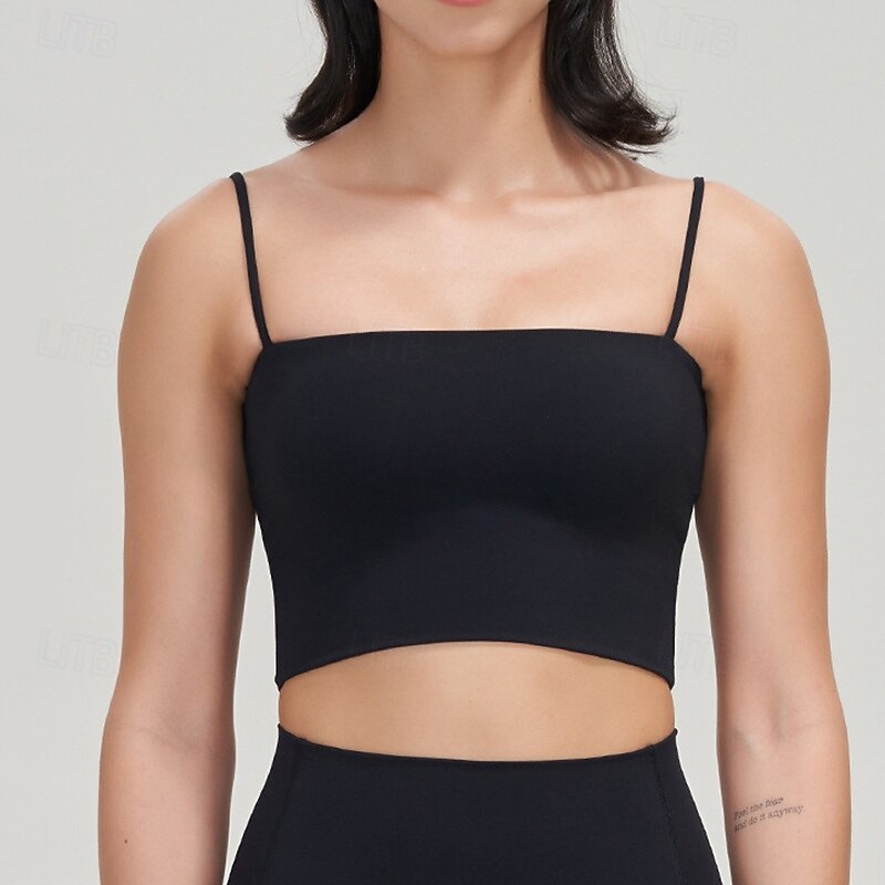 Women's Yoga Crop Tank Top Sports Bra Underwear High Supports Breathable Spaghetti Strap Solid / Plain Color Sport Activewear Black White Pilates Zumba Running4