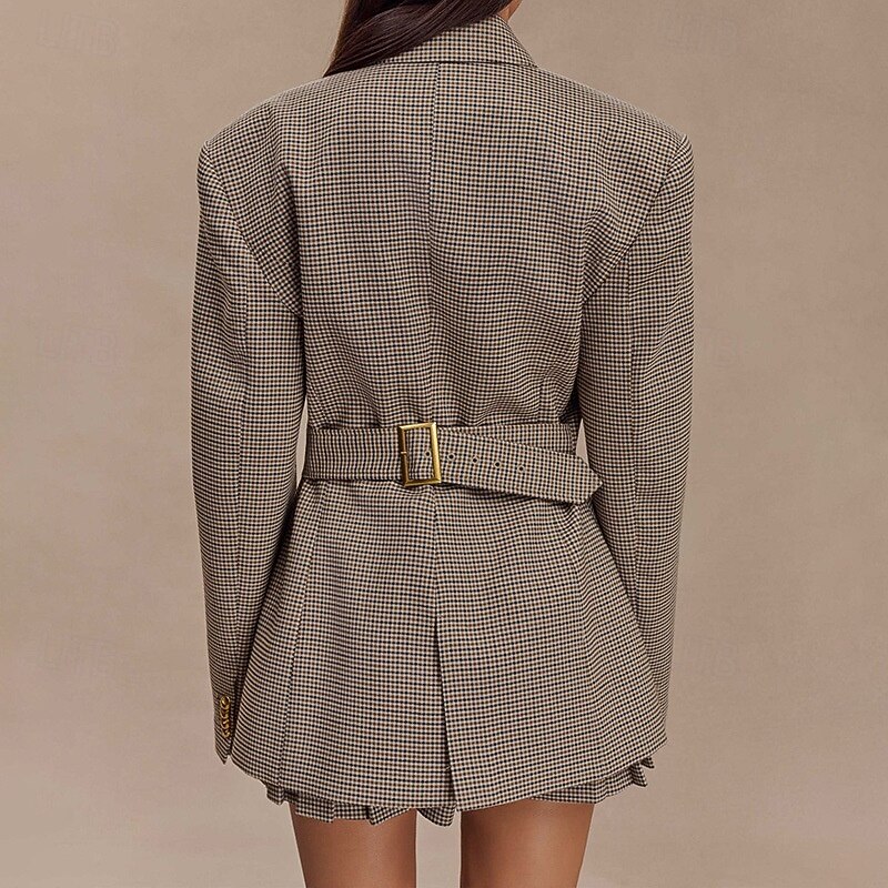 Women's Blazer Warm Comfortable Pocket Buttons Fashion Plaid Outdoor Holiday Single Breasted Regular Turndown Regular Fit Long Sleeve Outerwear Black Fall Winter4