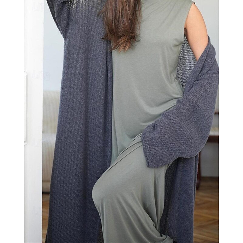 Women's Sweater Cardigan Fashion Streetwear Daily Solid Color Ribbed V Neck Knitted Long Sleeve Long Tops Knit Holiday Going out Weekend White Pink Fall Winter