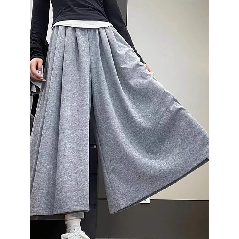 Women's Wide Leg Chinos Casual Calf-Length Natural Plain Wide Leg Comfy Breathability Casual Daily Black Dark Gray Khaki Light Grey Spring Fall Loose Fit