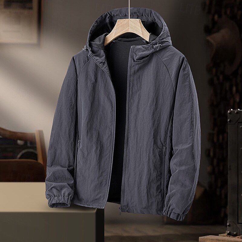 Men's Outdoor Jacket Hiking Jacket rain coat Outdoor Waterproof Sun Protection Windproof Lightweight Hiking Outfits Hiking Clothes Spring Autumn / Fall Top Camping / Hiking / Caving Traveling Dark3