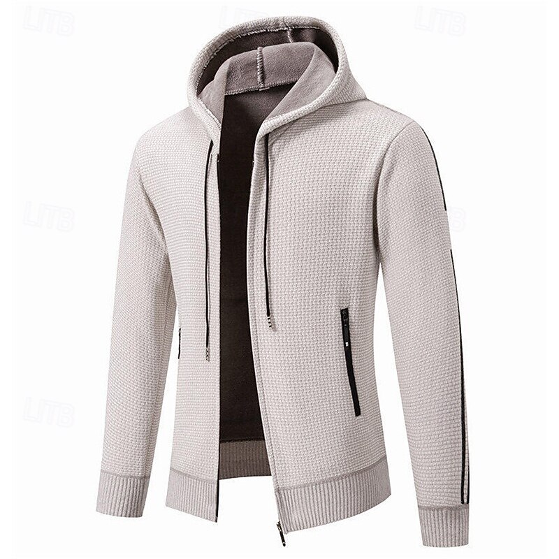 Men's Cardigan Sweater Cropped  Sweater Zip Sweater Knit Sweater Ribbed Knit Regular Tops Pocket Plain Hooded Fashion Classic Vacation Daily Wear Clothing Apparel Fall Winter Black Dark Gray S M L3