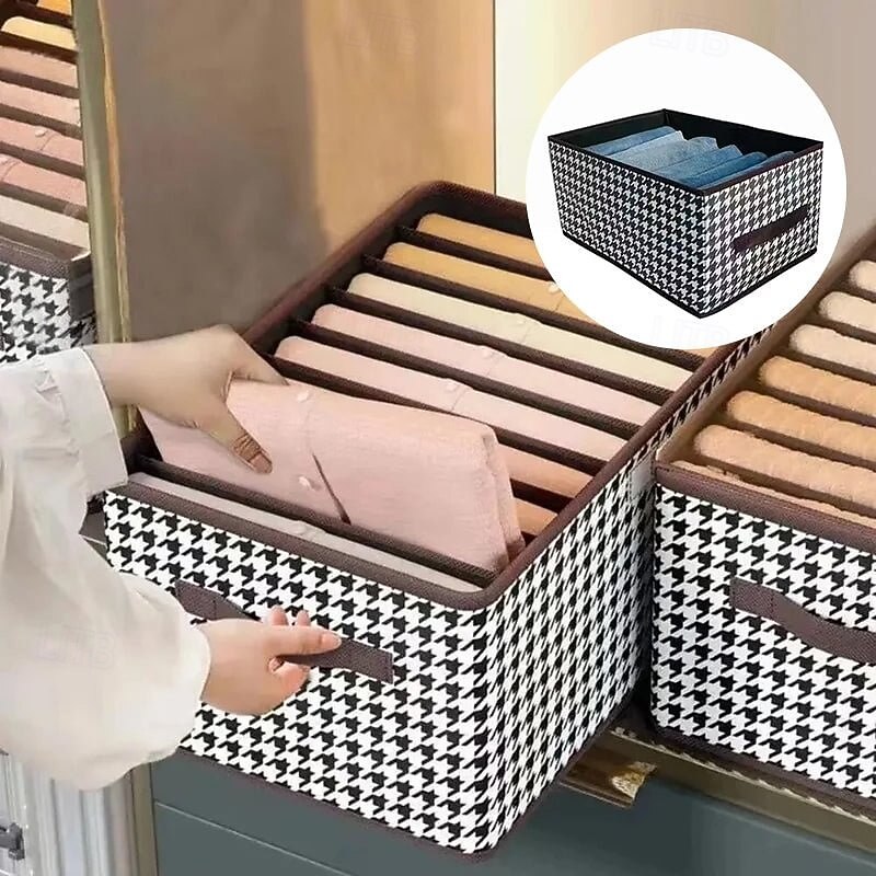 2Pcs Foldable Jeans Organizer for Closet, Large Capacity Houndstooth Storage Box, Dustproof Foldable Clothes Storage Bin for Home Organization