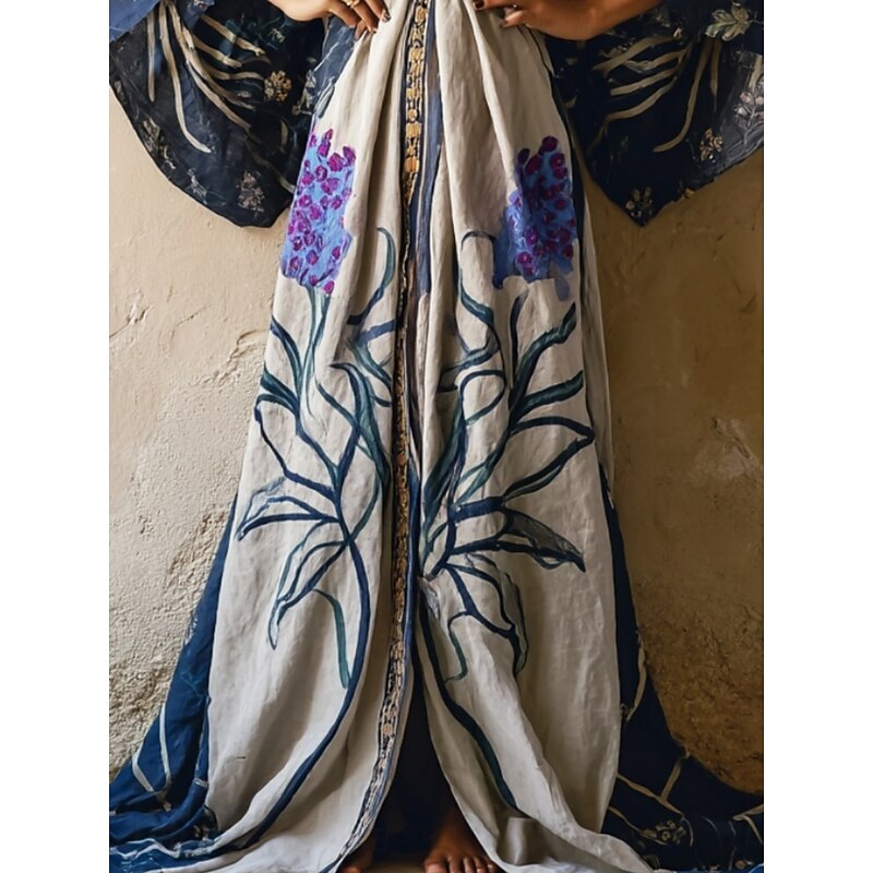 Women's Long Dress Maxi Dress Boho Dress Casual Dress Swing Dress Summer Dress Vintage Vacation Daily Beach Regular Fit Floral Long Sleeve V Neck Purple Summer Spring Fall3