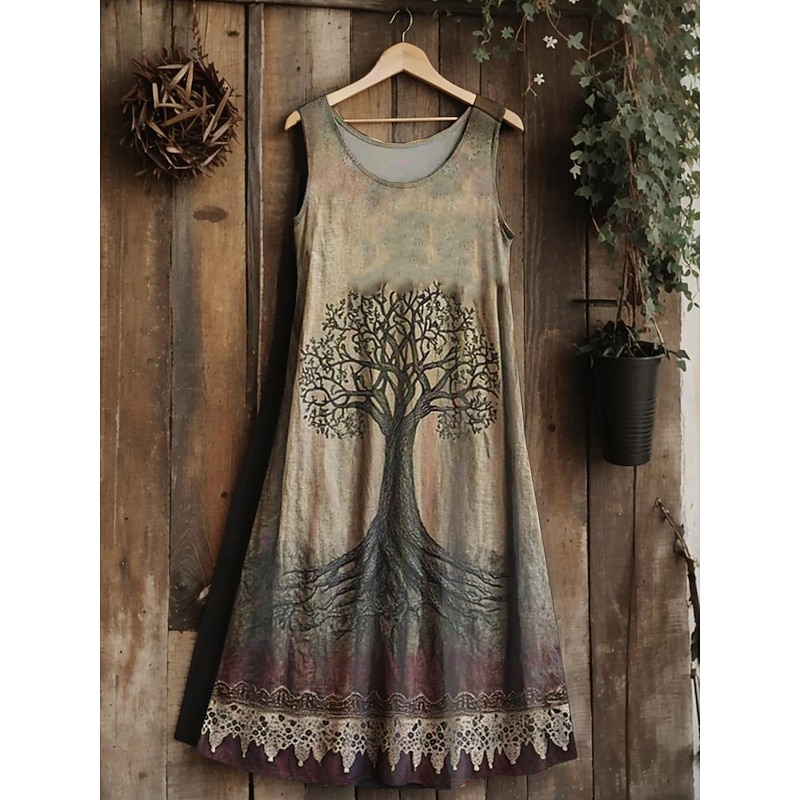 Women's Vintage Viking Celtic Knot  Gradient Art Midi Dress Sundress A Line Dress Vacation Casual Boho  Going out Regular Fit Floral Graphic Leaf Sleeveless U Neck4