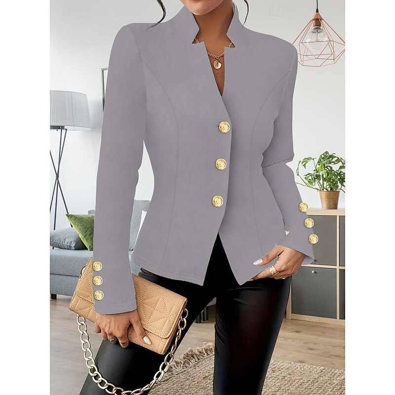 Women's Blazer Comfortable Breathable Buttons Fashion Modern Plain Work Daily Regular Stand Collar Regular Fit Long Sleeve Outerwear Black White Red Spring Fall