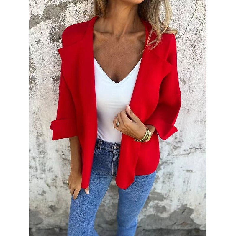 Women's Coat Comfortable Breathable Oversized Fashion Daily Plain Outdoor Casual Single Breasted Short Lapel Regular Fit Long Sleeve Outerwear Yellow Red Purple Summer Spring2