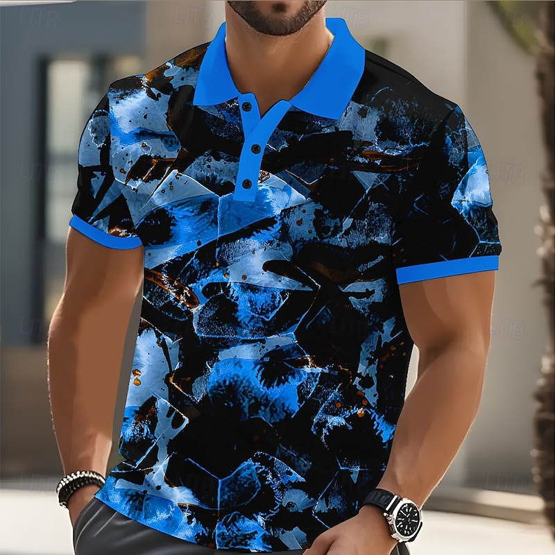 Men's Geometric Abstract Polo Short Sleeve Polo Shirts Collared Shirts Casual Athleisure Daily Wear 3D Print Buttons Summer Red Blue Purple2
