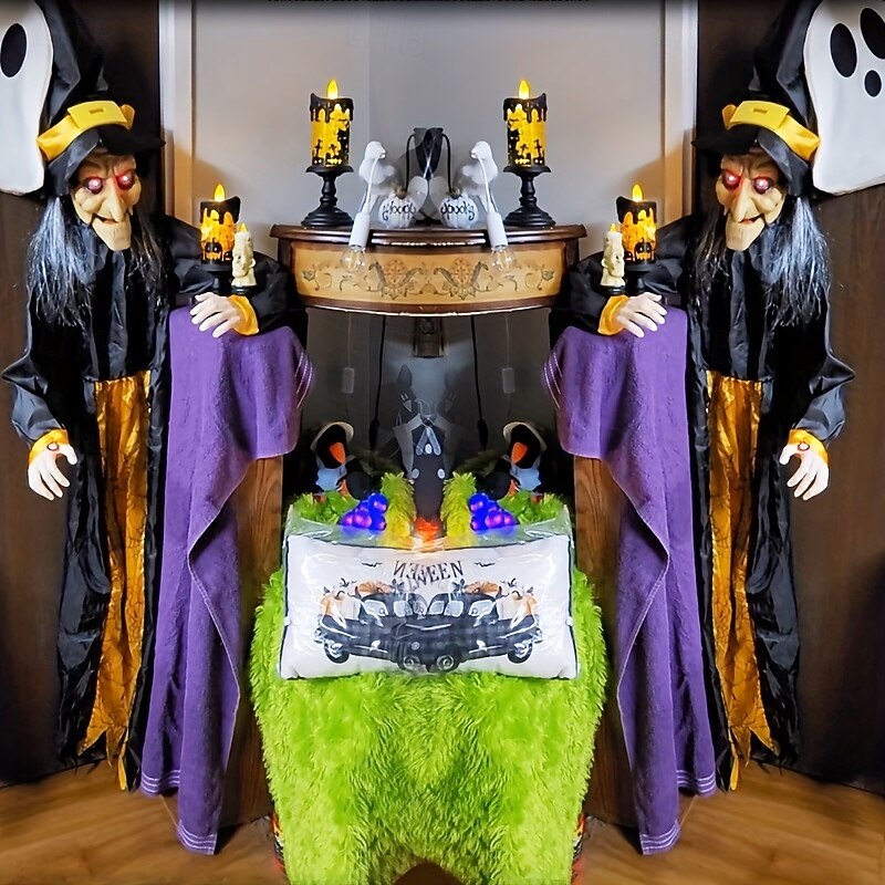 Motion-Activated Witch and Sound Sensing Halloween Bar Scene Decoration for Haunted House Atmosphere2
