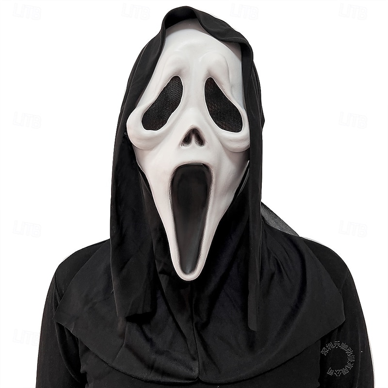 Halloween Ghost Face Mask for Adults, Scary Latex Full Head Mask for Cosplay, Grim Reaper Costume, Haunted House, and Masquerade Party Decor