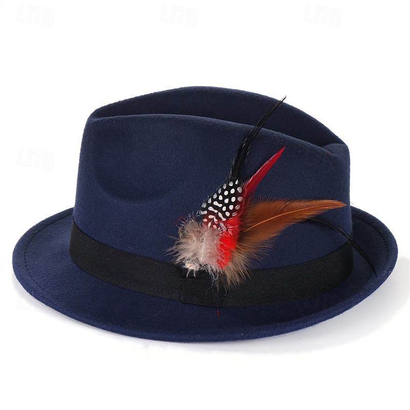 Men's Fedora Hat Oktoberfest Hat Black Wine Polyester Feather Fashion Casual Street Daily Color Block Sunscreen Breathable2