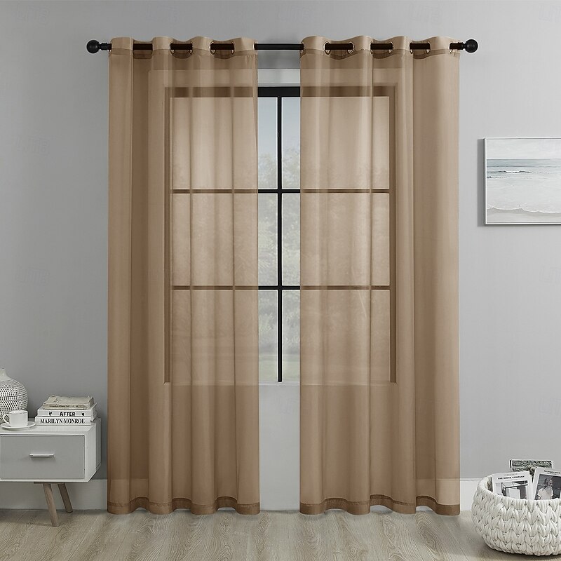 Curtain Drapes Solid Color Grommet Top Polyester Semi-Blackout Curtains - Sheer Drapes for Living Room, Bay Window, and Balcony Decor3