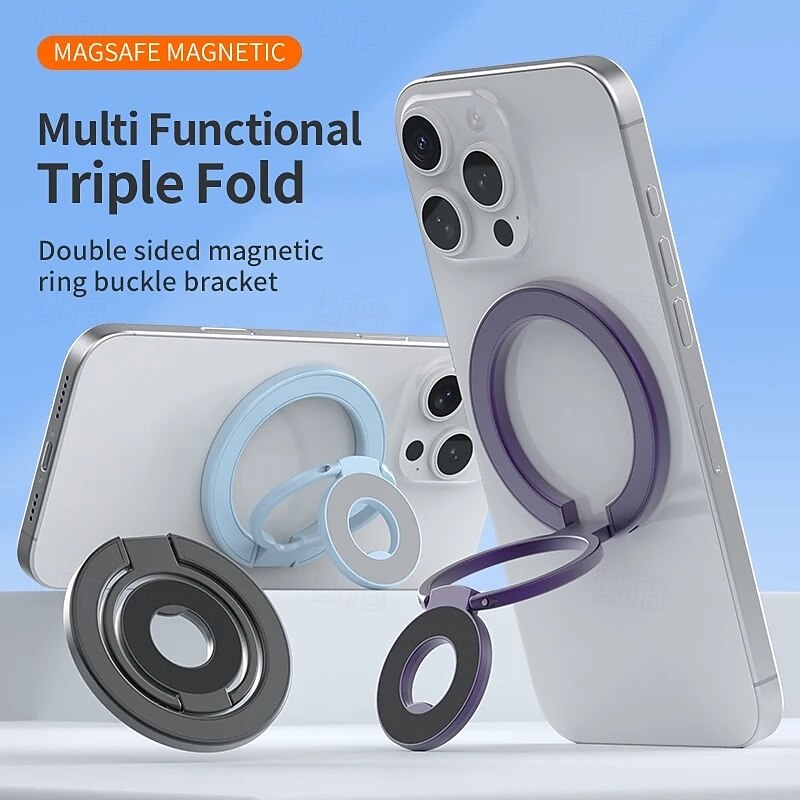 Magsafe metal 3-section middle disc magnetic suction ring bracket 360  rotating charging universal folding ultra-thin lifting2