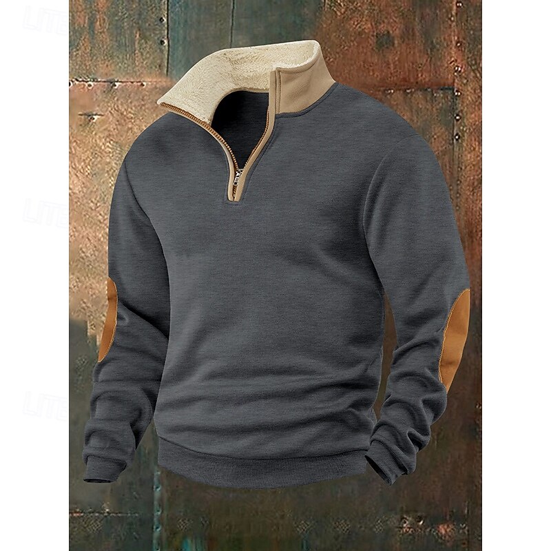 Men's Hoodie Quarter Zip Hoodie Fleece Hoodie Black Navy Blue Khaki Light Grey Dark Gray Standing Collar Plain Zip Up Front Pocket Sports & Outdoor Casual Daily Streetwear Cool Sportswear Fall3