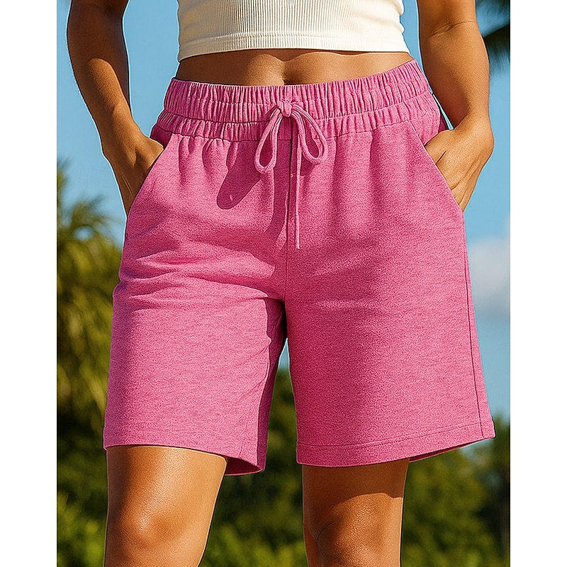 Women's Running Bottoms Workout Shorts Pocket Drawstring High Waist Bottoms Athleisure Gym Workout Cotton Breathable Gym Workout Outdoor Running Loose Fit Sportswear Activewear Solid Colored Dark