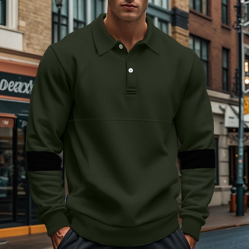 Men's Sweatshirt Polo Sweatshirt Black White Army Green Khaki Gray Polo Collar Color Block Patchwork Sports & Outdoor Casual Daily Streetwear Cool Designer Spring &  Fall Clothing Apparel Hoodies3